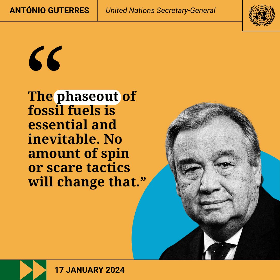 At #WEF24 this week, @UN Chief @antonioguterres again called on world leaders to urgently phaseout fossil fuel. This appeal comes as governments plan to produce around 110% more fossil fuels in 2030 than would be consistent with limiting warming to 1.5°C: unep.org/news-and-stori…