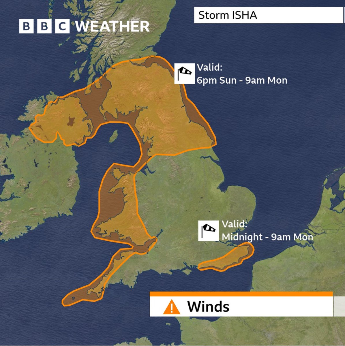Amber warnings out for storm Isha Sunday evening to Monday morning; Gusts up to 80mph. Some trees will get blown over with travel disruption &amp; power cuts likely...