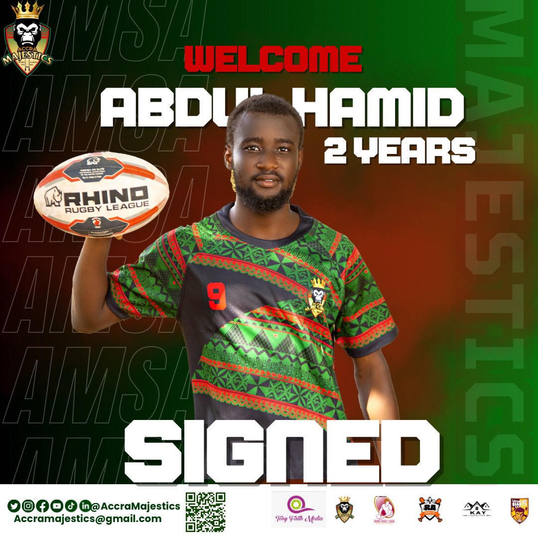 SIGNED & SEALED! Abdul Hamid has signed a 2 year contract with Accra Majestics ahead of the 2024 Season Welcome to the Majestics family 🎊👏🏿 #accramajestics #playersigning #abdulhamid #2024season #rugbyleague