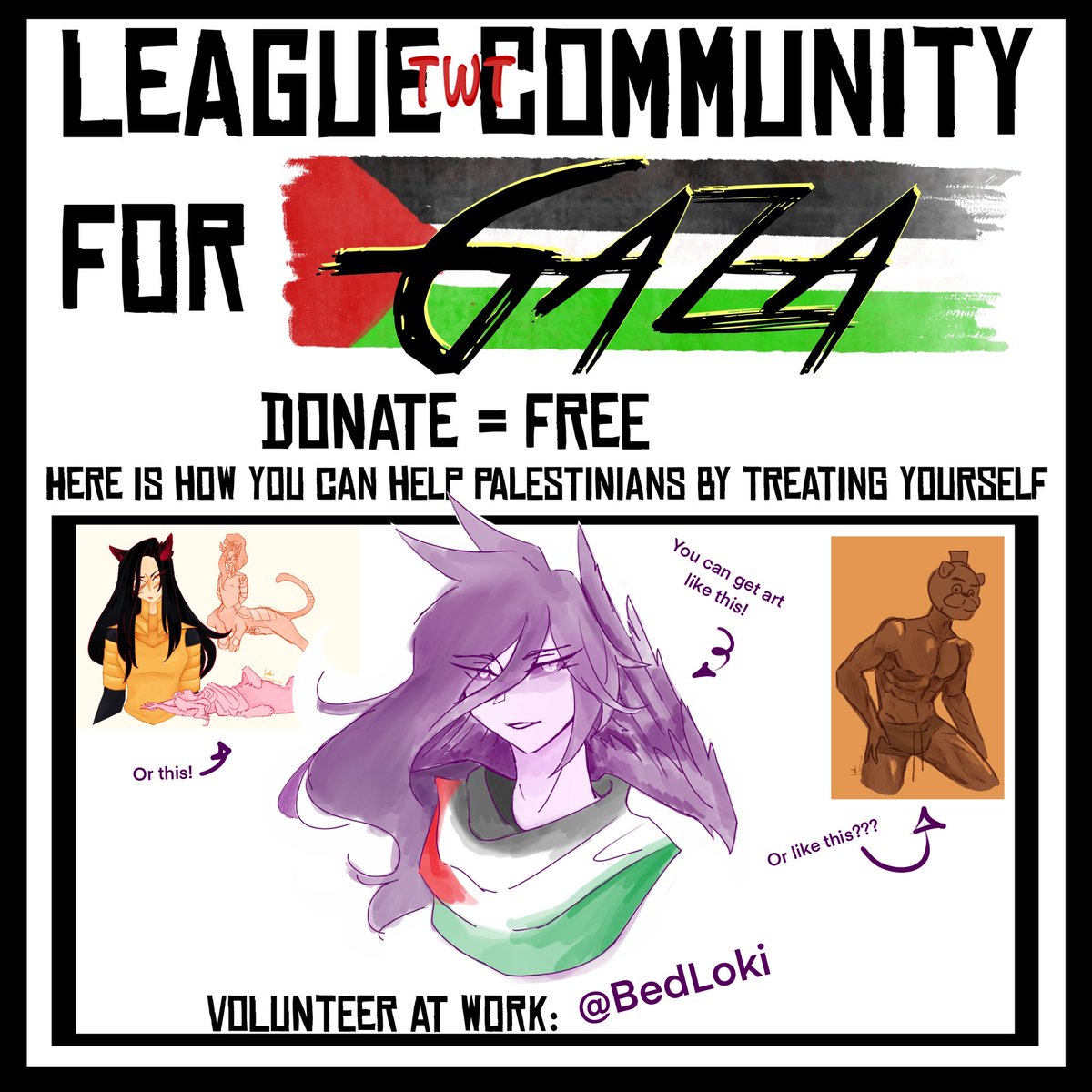 BedLoki's tweet image. #Leaguetwt4Gaza I’m happy to open requests, my only rule so far is no nsfw ^^
4th post shows another example of what I can do
