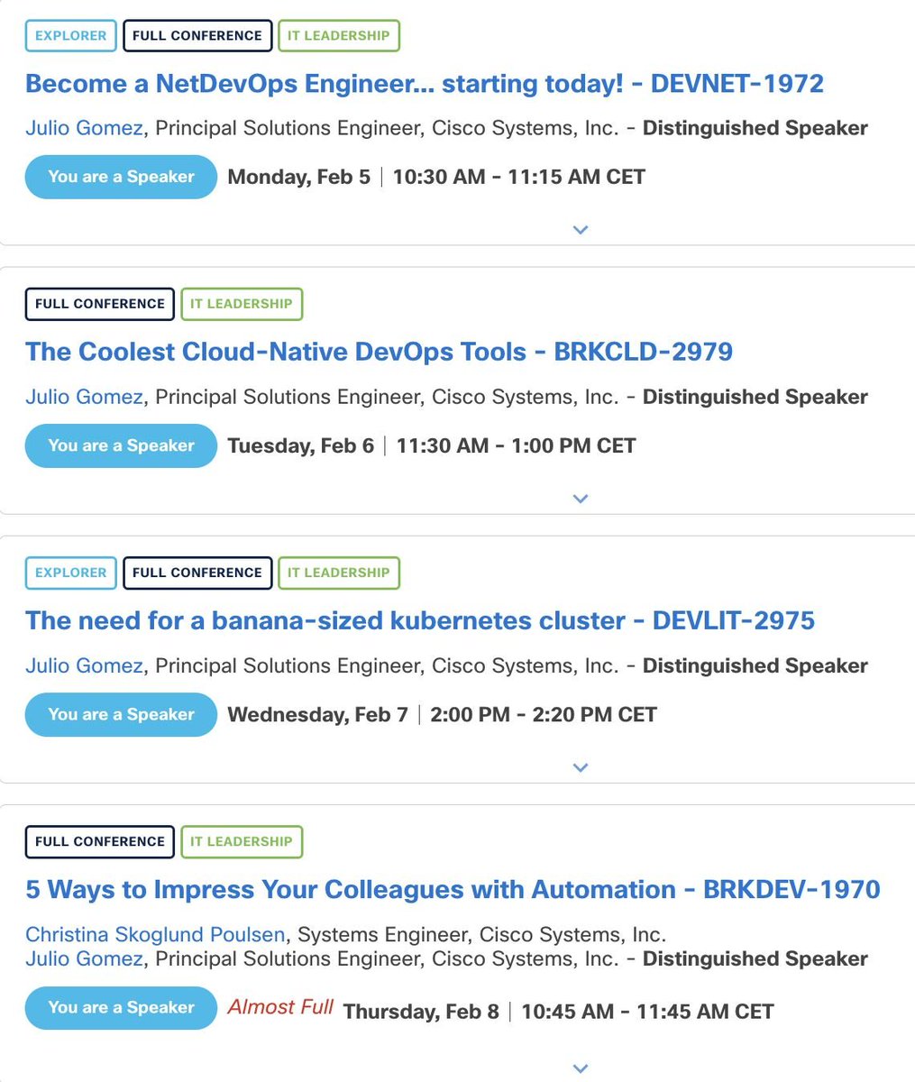 juliodevops's tweet image. If you are planning to attend Cisco Live Amsterdam make it a priority to attend my sessions. If not for the content, please do it for the banana-sized kubernetes cluster. Or to see Christina and I fight on-stage. Both very valid reasons.
ciscolive.com/emea/learn/ses…
#CiscoLiveEMEA