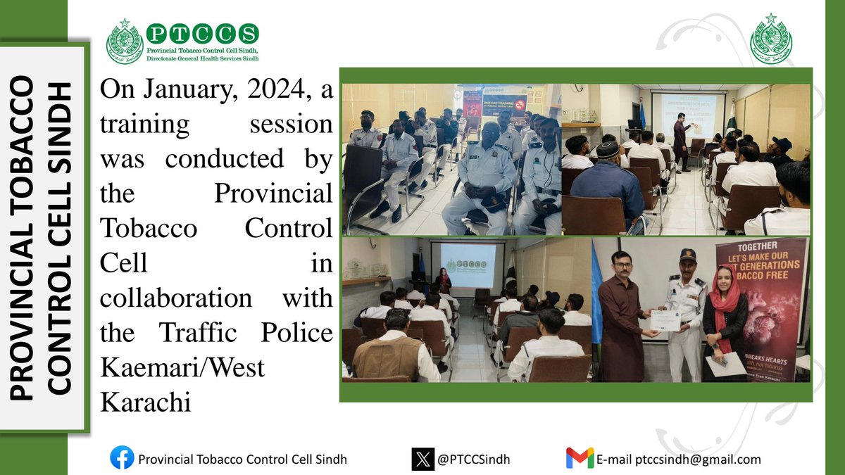 PTCCSindh's tweet image. On January, 2024, aTraining Session awas conducted bythe ProvincialTobacco ControlCell in collaboration withthe Traffic Police Kaemari/WestKarachi. 
#PTCC #Sindh
@ahmadmu10 @federal_tcc @khashmi76 @khashmi76 @VitalStrat @WHO @FCTCofficial