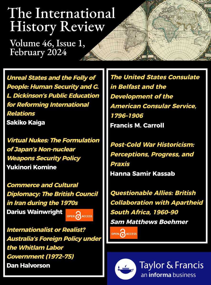 IntHistReview's tweet image. 🚨NEW ISSUE OF @IntHistReview PUBLISHED🚨
Looking at:
▶️🇬🇧policy to #Apartheid 🇿🇦
▶️🇯🇵 as a non-nuclear weapon state
▶️🇦🇺 #ForeignPolicy under #GoughWhitlam
▶️🇬🇧consul in Iran during the #70s
▶️And much more...
🔗tandfonline.com/toc/rinh20/46/1
#OpenAccess @HistoryDarius