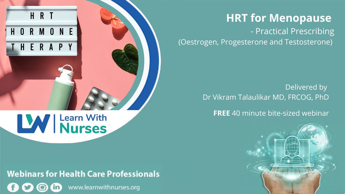 🗓️TODAY⏰6.30pm 💊#HRT for #Menopause 📢@VikramSinai 🎓Certificate via @MedAllApp 🩺Open to all #HCPs 🆓learnwithnurses.org/event/hrt-for-… #WomensHealth #gynecology #gynaecologist #health #nurse #healthcareprofessionals #doctor #medstudent #studentnurse @WeGPNs @Gpnsnn @WeNurses