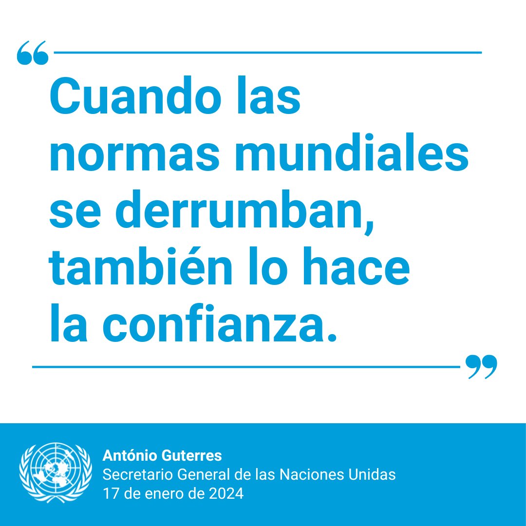 'Cuando las normas mundiales se derrumban, también lo hace la confianza. Estoy asombrado por el debilitamiento sistemático de principios y normas que dábamos por sentados'. – @antonioguterres, ante el foro de Davos. news.un.org/es/story/2024/…