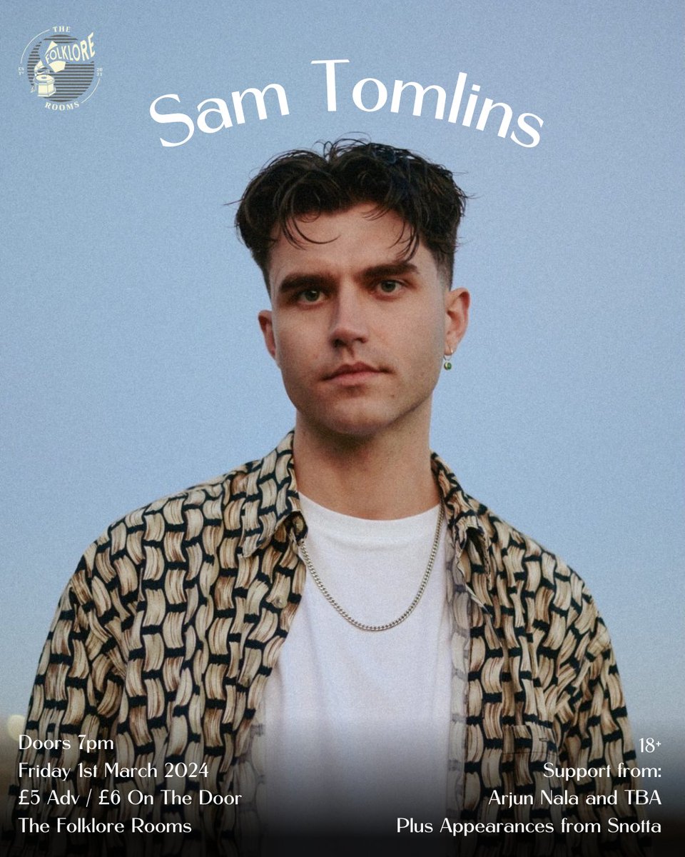 SamTomlinsMusic's tweet photo. The folklore rooms presents Sam Tomlins with his debut headline Brighton Show on Friday 1'st March 2024.

Tickets - https://t.co/hmHaNYiTjQ https://t.co/x76psnyeB8