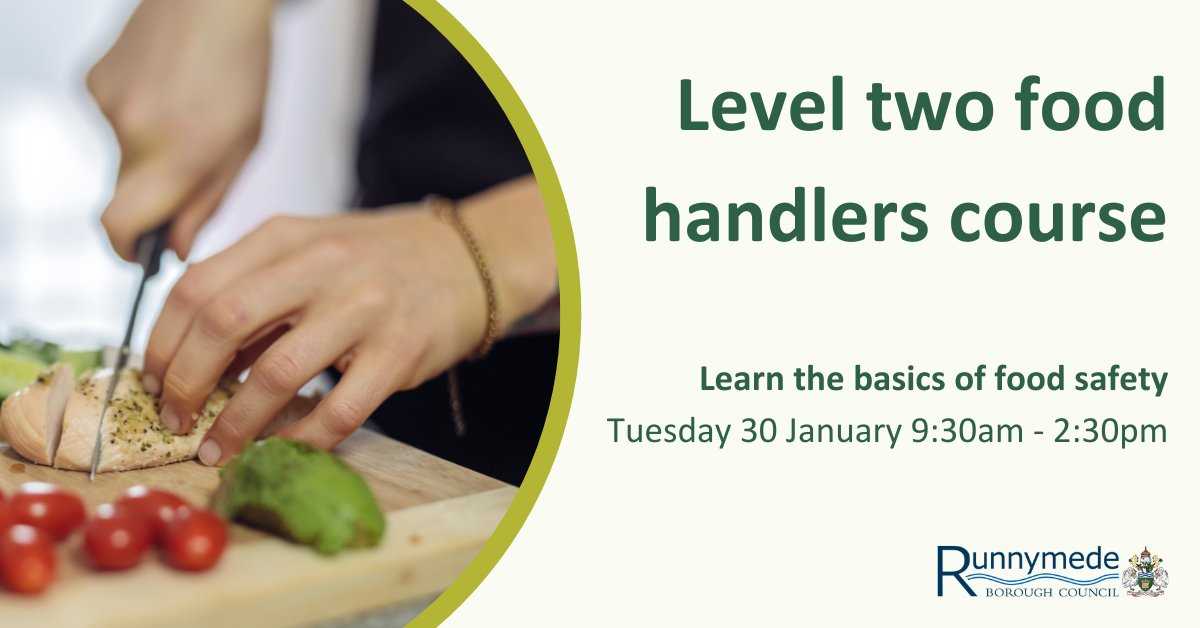 Improve your food handling skills!
Take the Level 2 Food Handlers Course at <a href="/RunnymedeBC/">Runnymede Borough Council</a>, Civic Centre Addlestone - Tues 30 Jan, 9.30am - 2.30pm. 
The food safety training costs £50 per candidate (includes exam fee and certificate).
Book your place now at: runnymede.gov.uk/food-safety/fo…