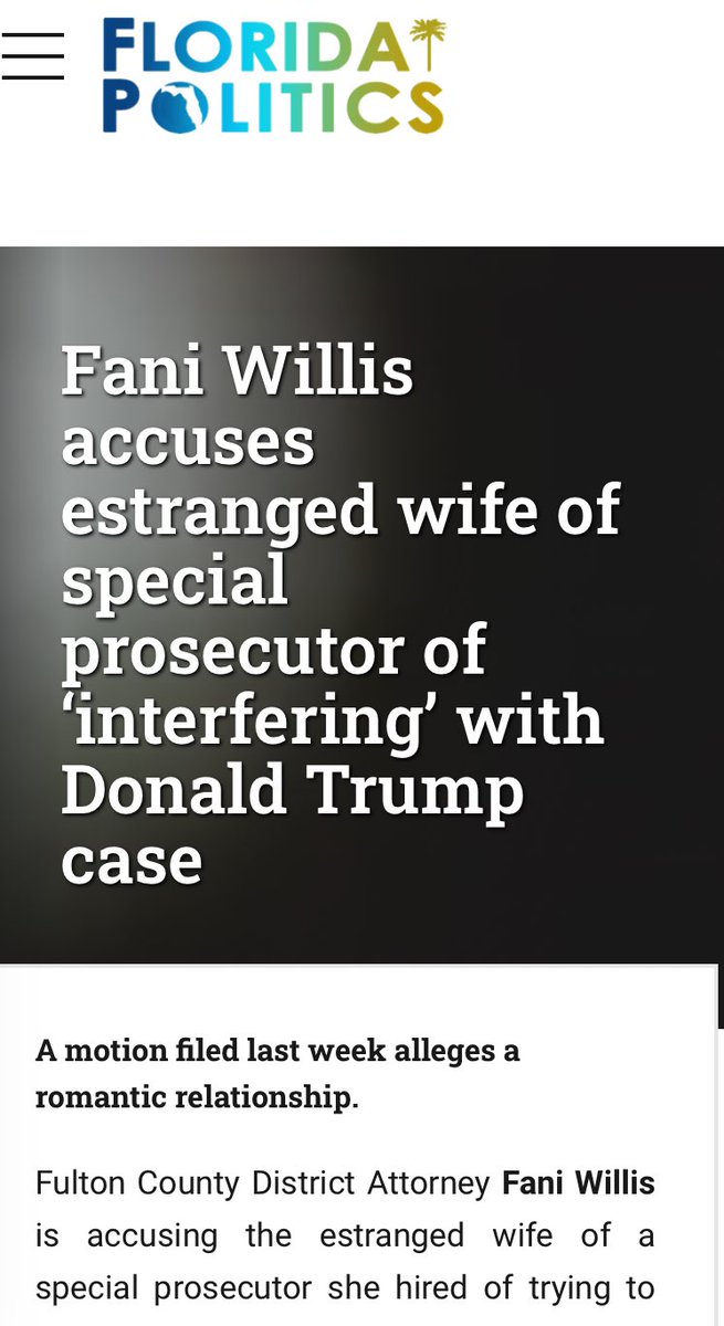 The Atlanta matter isn’t so much a prosecution as it is a LOVE TRIANGLE!!! “A lawyer for Willis wrote in a filing Thursday that lawyers for Wade’s wife, Joycelyn Wade, served a subpoena to the district attorney last week.” floridapolitics.com/archives/65392…