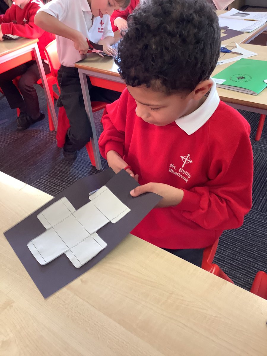 In design and technology we have been making nets and strengthening them. We have strengthened our nets using ribbing, laminating and corrugating techniques.#teamstphilips