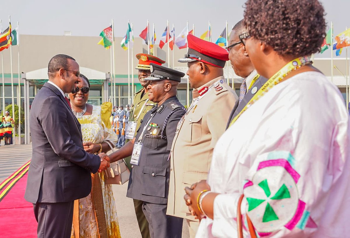 PMEthiopia's tweet photo. Finishing his participation at NAM and engagements in Kampala, Uganda, Prime Minister Abiy Ahmed and his delegation have returned to #Ethiopia.

#PMOEthiopia https://t.co/YFJL4xtH6e