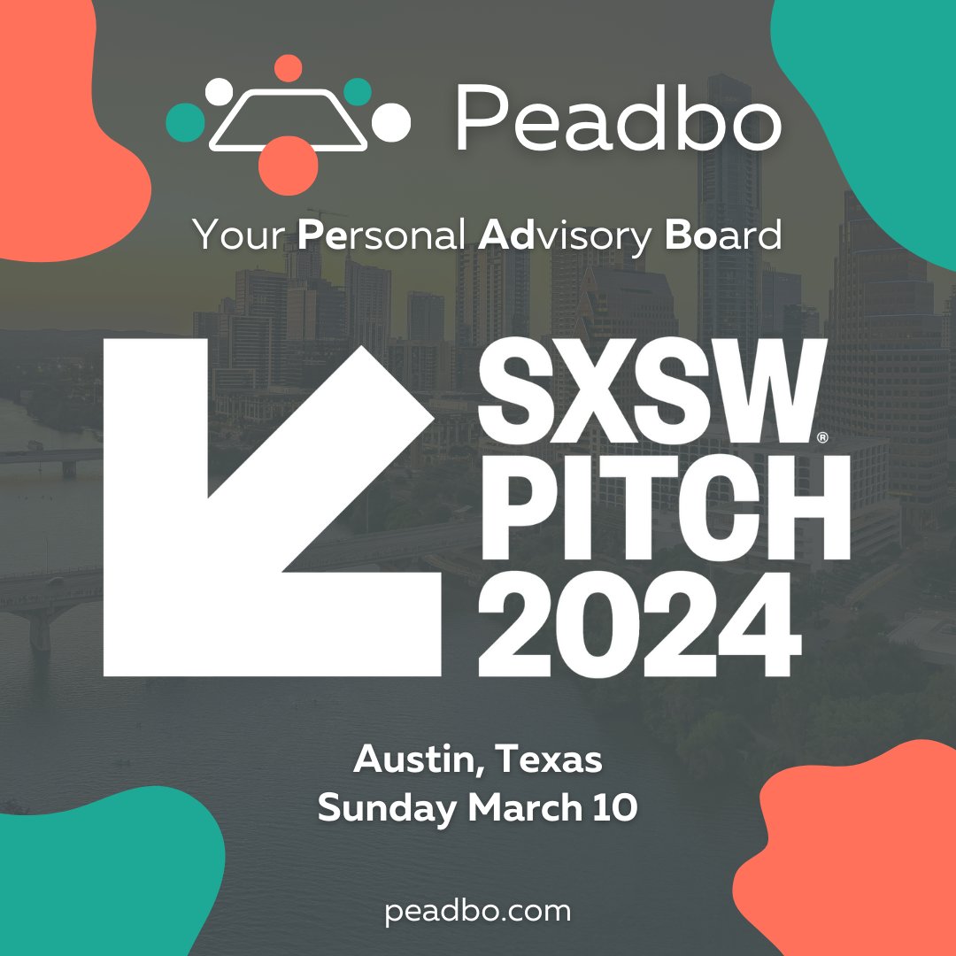 Exciting News! 

Peadbo has been selected to participate in @SXSW Pitch 2024! 

Join us in Austin as we hit the stage on Sunday, March 10th at 4 PM in the Future of Work Category!

#Peadbo #SXSW2024 #SXSW