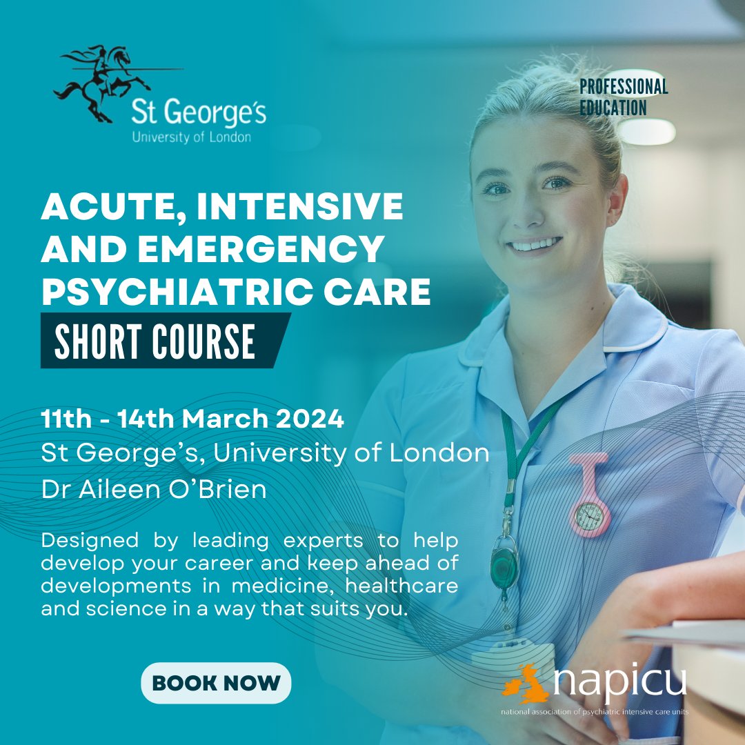 Acute, Intensive, and Emergency Psychiatric Care at St George's Course!  Join us for this immersive 4-day short course led by the incredible Dr. Aileen O'Brien, Director of Educational Programme at NAPICU. 📆 Don't miss out, book now! 
sgul.ac.uk/psychiatry