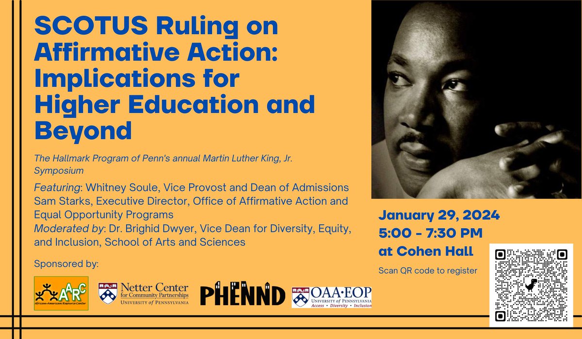 Join us for this important conversation! #MLK #SCOTUS #AffirmativeAction @AARCPenn @TheNetterCenter eventbrite.com/e/scotus-rulin…