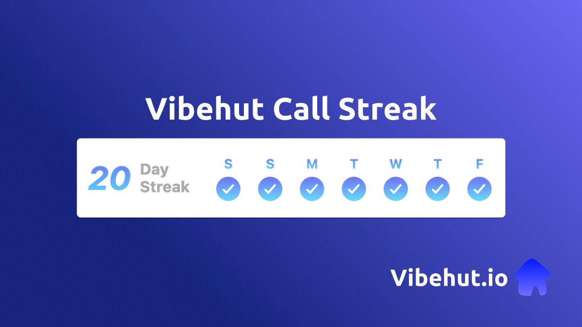 🚨 Feature Alert

Vibehut Call Streak

Today, Vibehut takes another giant leap in online networking and collaboration with the launch of our Call Streak feature.

🚀 Make a call to add to your streak! Miss a day, and you're back to day 1.