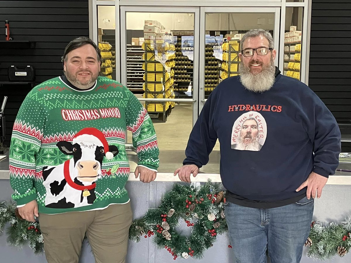 Ugly Christmas sweater day at Mobile Hydraulics!