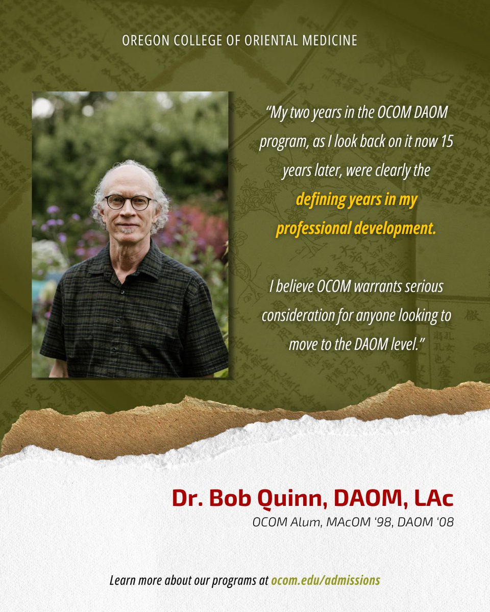 OCOMPDX's tweet photo. OCOM Alum Dr. Bob Quinn, DAOM, LAc shares why he recommends our DAOM program for acupuncture practitioners.

Interested in OCOM’s DAOM program? Learn more at https://t.co/RPhA78QYw5 https://t.co/vgRhnHMkDU