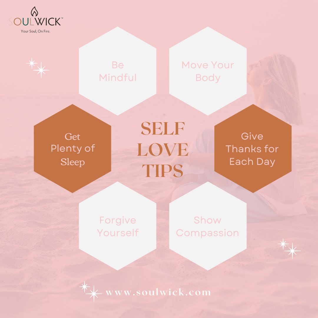 SoulwickCo's tweet photo. Cultivate self-love💖 with these simple steps. Nourish your soul and explore more at  https://t.co/qNOqlpAXCY.

#SoulWick #goodriddance #meditation #peace #happiness #mentalhealth #yoga #wellness #namaste #selfcare #goodsmell https://t.co/tvEa74bow4