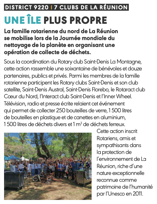rotarymagfr's tweet photo. UNE ÎLE PLUS PROPRE

La famille rotarienne du nord de La Réunion se mobilise lors de la Journée mondiale du nettoyage de la planète en organisant une opération de collecte de déchets.

#rotary #rotaryinternational #protectiondel'environnement
@rotaract9220 https://t.co/vOaYkJWbvL