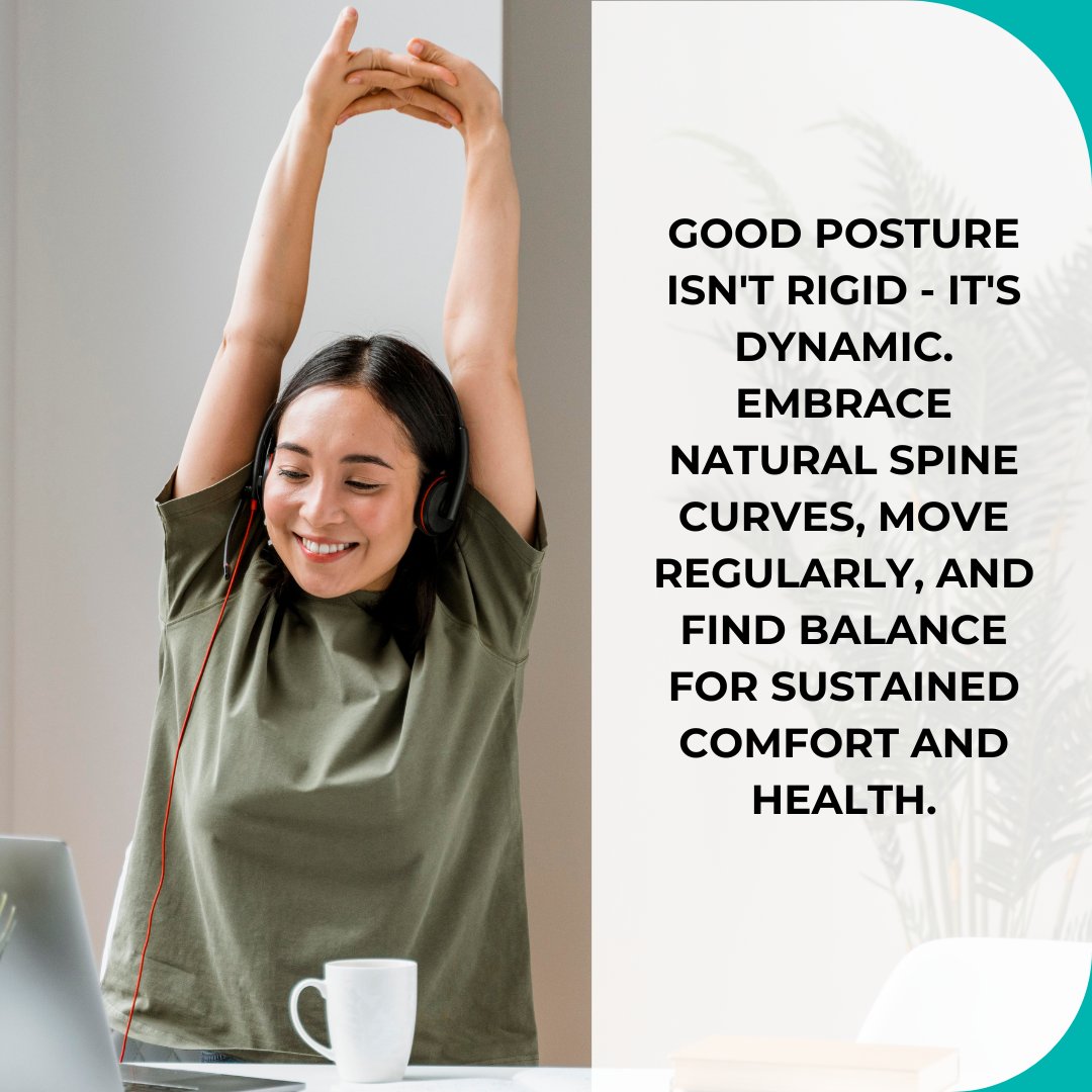 👉 Good #posture does NOT mean sitting up stiffly like a statue. True good posture involves dynamic alignment. It's about finding a natural, balanced stance that supports your spine's natural curves! #chiropractic