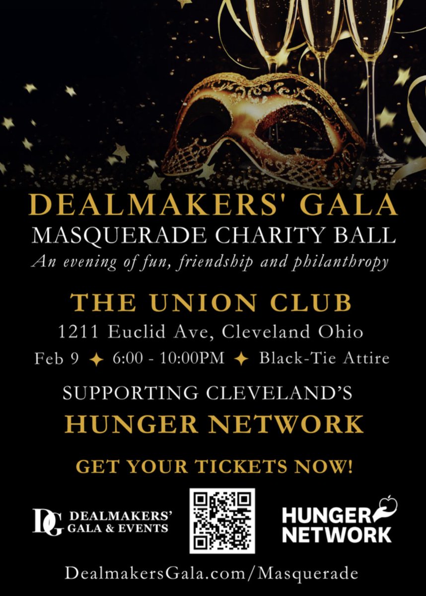 The Dealmakers' Gala Masquerade Charity Ball is 3 weeks from today! 🎉 Join us for an unforgettable evening on February 9th. Proceeds benefit Hunger Network's efforts to ensure that no one goes hungry and no food goes to waste.

Click here for tickets: dealmakersgala.com/masquerade/
