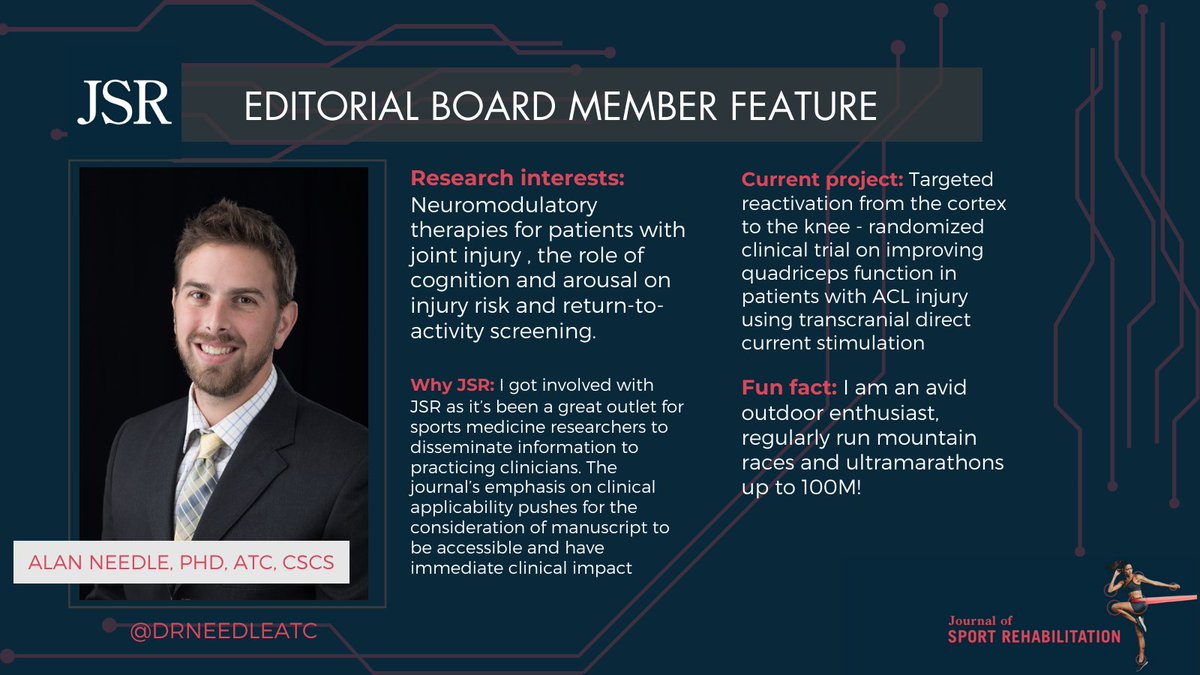 Journal of Sport Rehabilitation (@jsportrehab) on Twitter photo FEATURE FRIDAY!
<a href="/JSportRehab/">Journal of Sport Rehabilitation</a> is 🙏to have expertise of <a href="/DrNeedleATC/">Alan Needle</a> on its #EditorialBoard
ow.ly/ZpxU50QoA2r
<a href="/bchsappstate/">BCHS@appstate</a> #Ankle #Knee #Neuromodulation #RTP FEATURE FRIDAY!
<a href="/JSportRehab/">Journal of Sport Rehabilitation</a> is 🙏to have expertise of <a href="/DrNeedleATC/">Alan Needle</a> on its #EditorialBoard
ow.ly/ZpxU50QoA2r
<a href="/bchsappstate/">BCHS@appstate</a> #Ankle #Knee #Neuromodulation #RTP