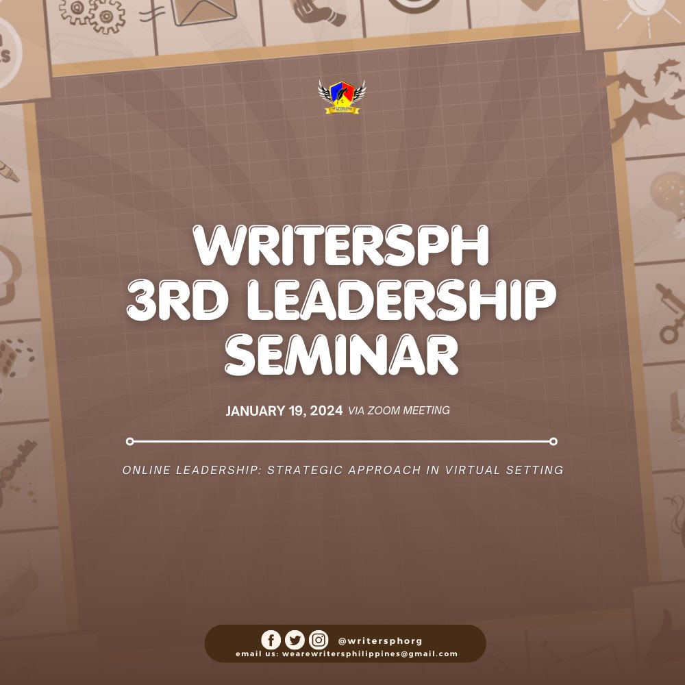 writersphorg's tweet photo. #WPHLeadershipSeminar | 𝐖𝐫𝐢𝐭𝐞𝐫𝐬𝐏𝐇 𝟑𝐫𝐝 𝐋𝐞𝐚𝐝𝐞𝐫𝐬𝐡𝐢𝐩 𝐒𝐞𝐦𝐢𝐧𝐚𝐫

Writers Philippines (WritersPH) hosted its 3rd leadership seminar, focusing on strategic approaches for effective leadership despite the challenges of having a virtual setting. 

ℹ️: 7 PM, Zoom https://t.co/NgL0Uyy41O