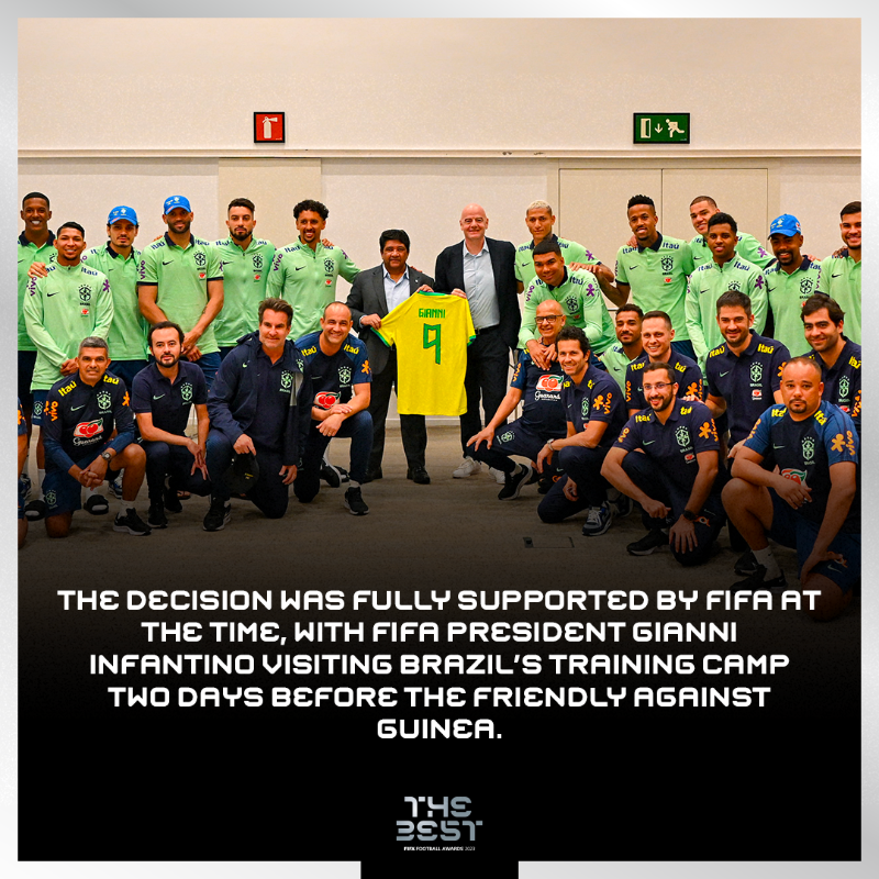 FIFAcom's tweet photo. Saying no to racism ❌

The Brazilian men's national team won The Best FIFA Fair Play Award after a gesture that will remain forever in the memory. 

Swipe for the full story: