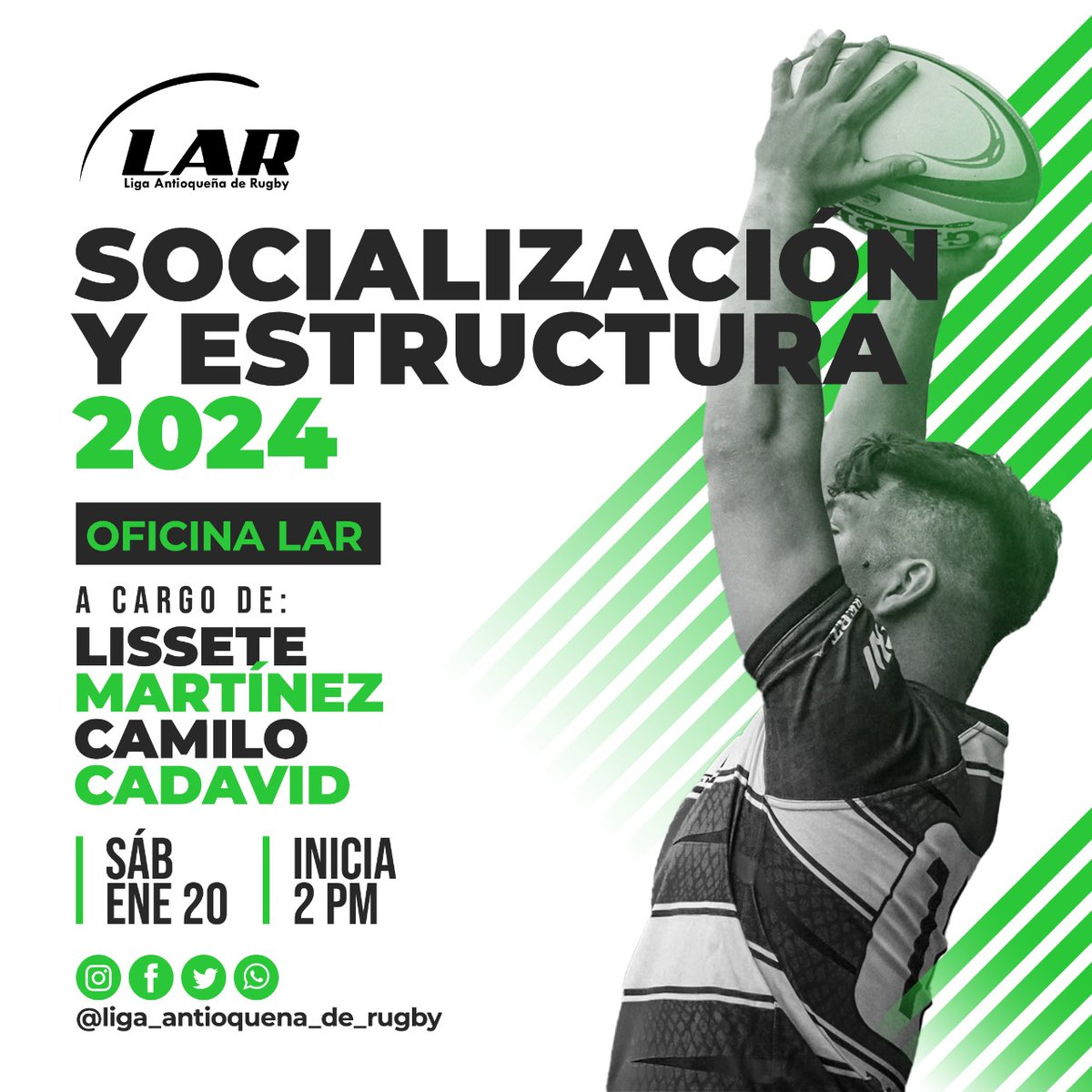 🚨Clubes del #RugbyPaisa🚨
¡Los esperamos! 

🗓️sábado, 20 de enero 
📍oficina de la liga (Castilla)
🕣2:00pm  

Una liga de todos y para todos. 💚