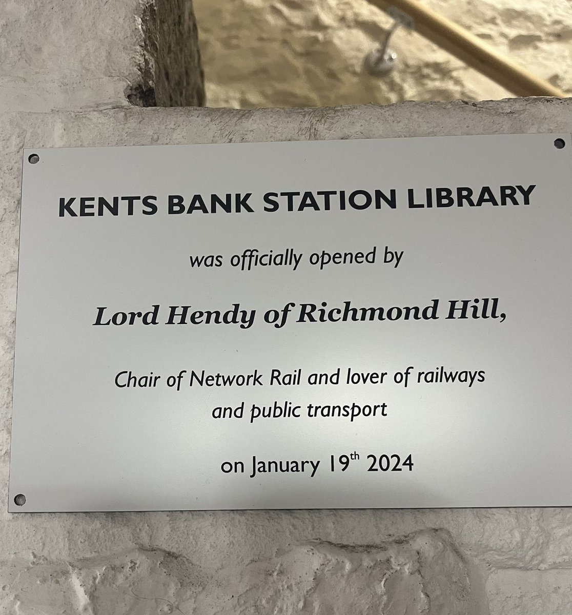 Lovely day for the official opening of #Kentsbank Station Library by @LordPeterHendy … complete with the unveiling of the original station sign! Well done @paulsalveson & thank you for the invitation! My grandson Archie loved the choo choos!
