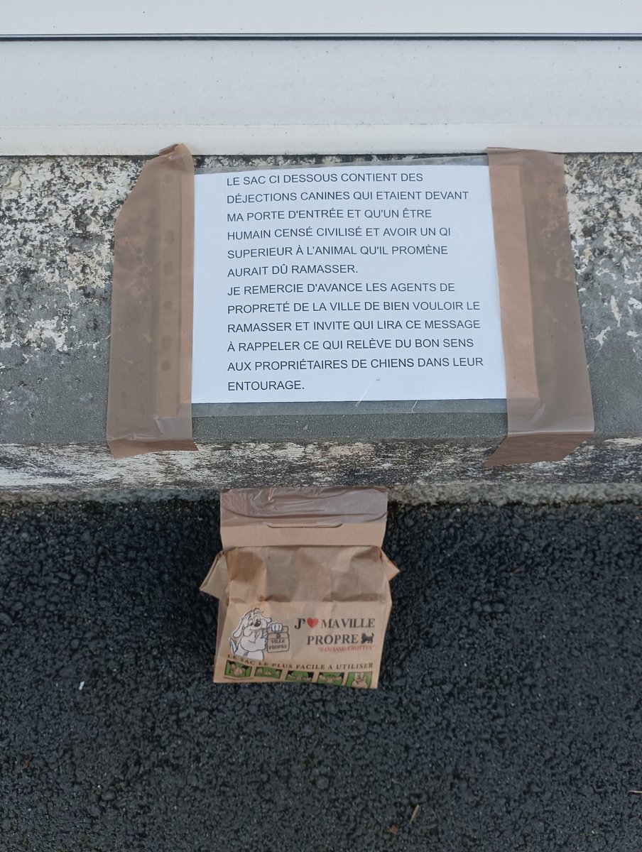 Un petit peu énervé. Effectivement, un permis pour détenir un #chien devient  indispensable pour certains mais au delà de ça, il y a un profond problème de #civisme et de #respect de la vie collective et des agents de #propreté de la ville #environnement #thouars