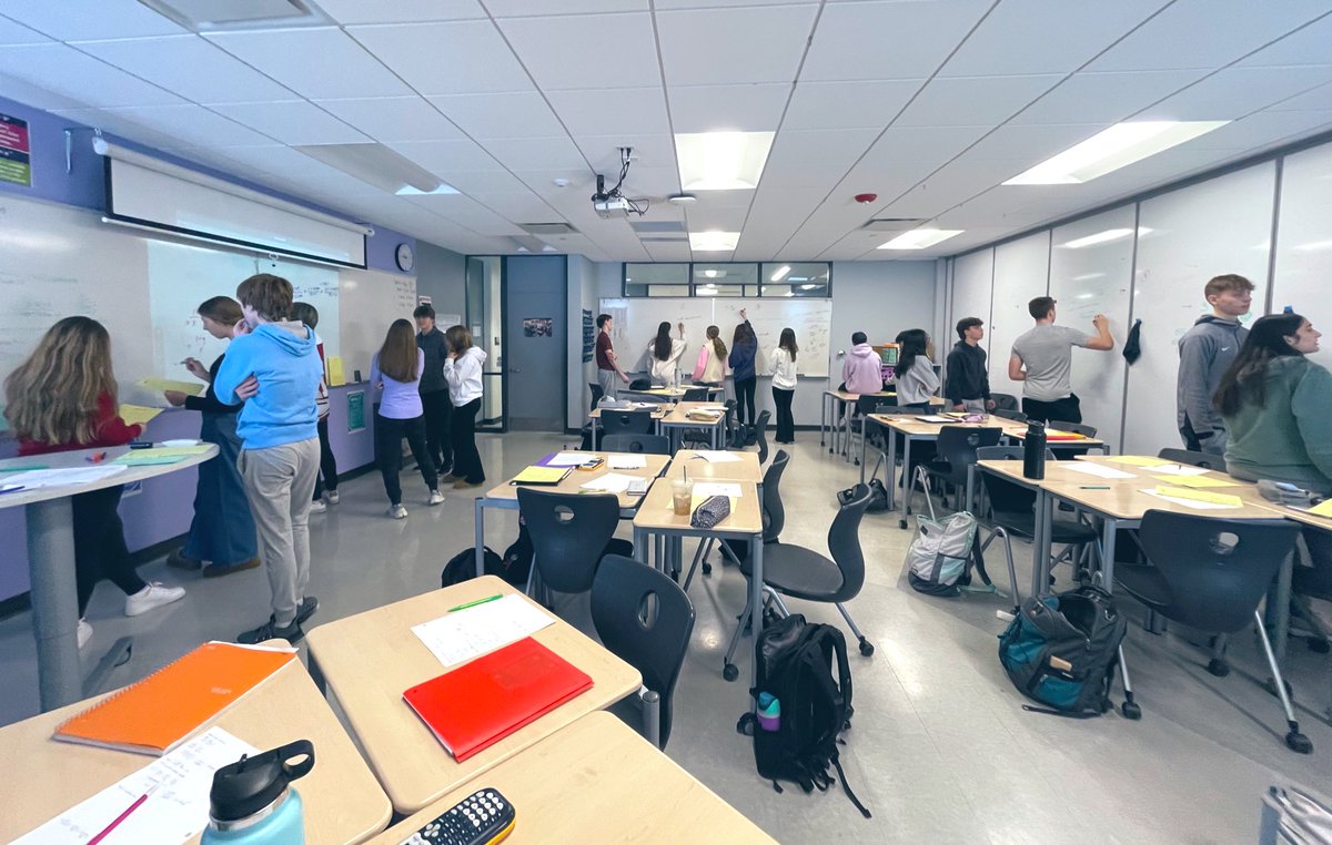 PreCalc-ers are practicing the trial and error of proving trig identities in groups at the vertical white boards today! #207Learn #MSHawkPride