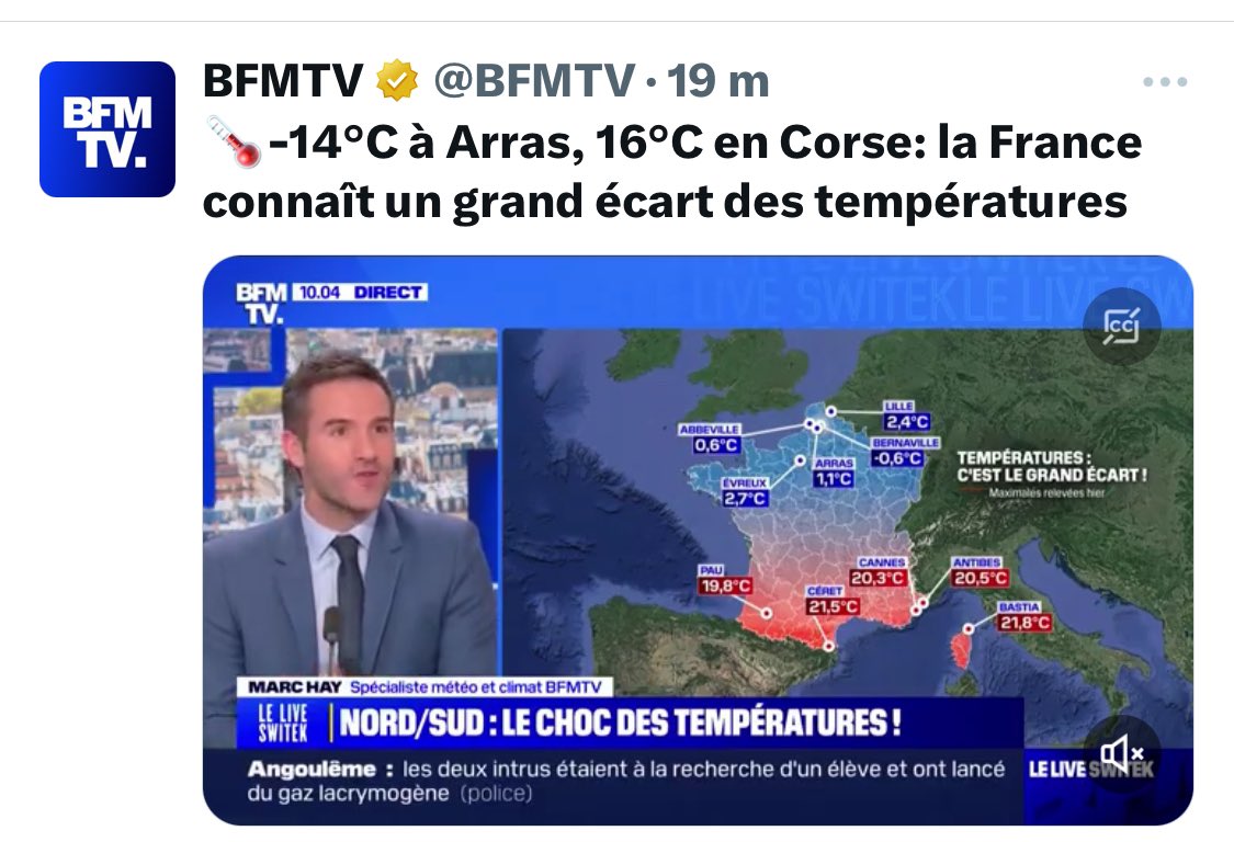 Okkk, il fait très, trop, froid dans le Nord et très, trop, chaud dans le Sud...🐝🐝🐝
Mais vos gueules, les 'experts' écolos...
Pas de #dereglementclimatique ...
Juste une nouvelle 'application' météo...
Le 'règlement macronien', du 'en même temps' !😂😂
#EnMemeTemps