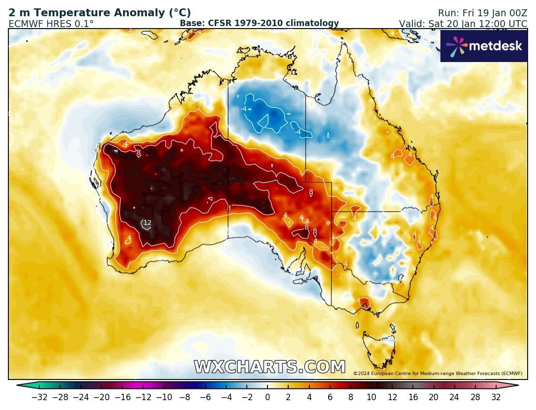 extremetemps's tweet image. A brutal and potentially historic heat wave is kicking off in Western Australia.
Temperatures in the Pilbara area might approach 50C with minimums of 35C or more.
The Southern Hemisphere hottest day and night in climatic history will both be approached.
Stay tuned.