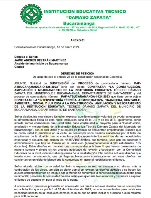 CaracolBga's tweet photo. ✍️🏻#Educación | Veeduría del colegio Dámaso Zapata pidió suspender la licitación para la remodelación de la institución por presuntas inconsistencias. https://t.co/FWqOEGyxeZ