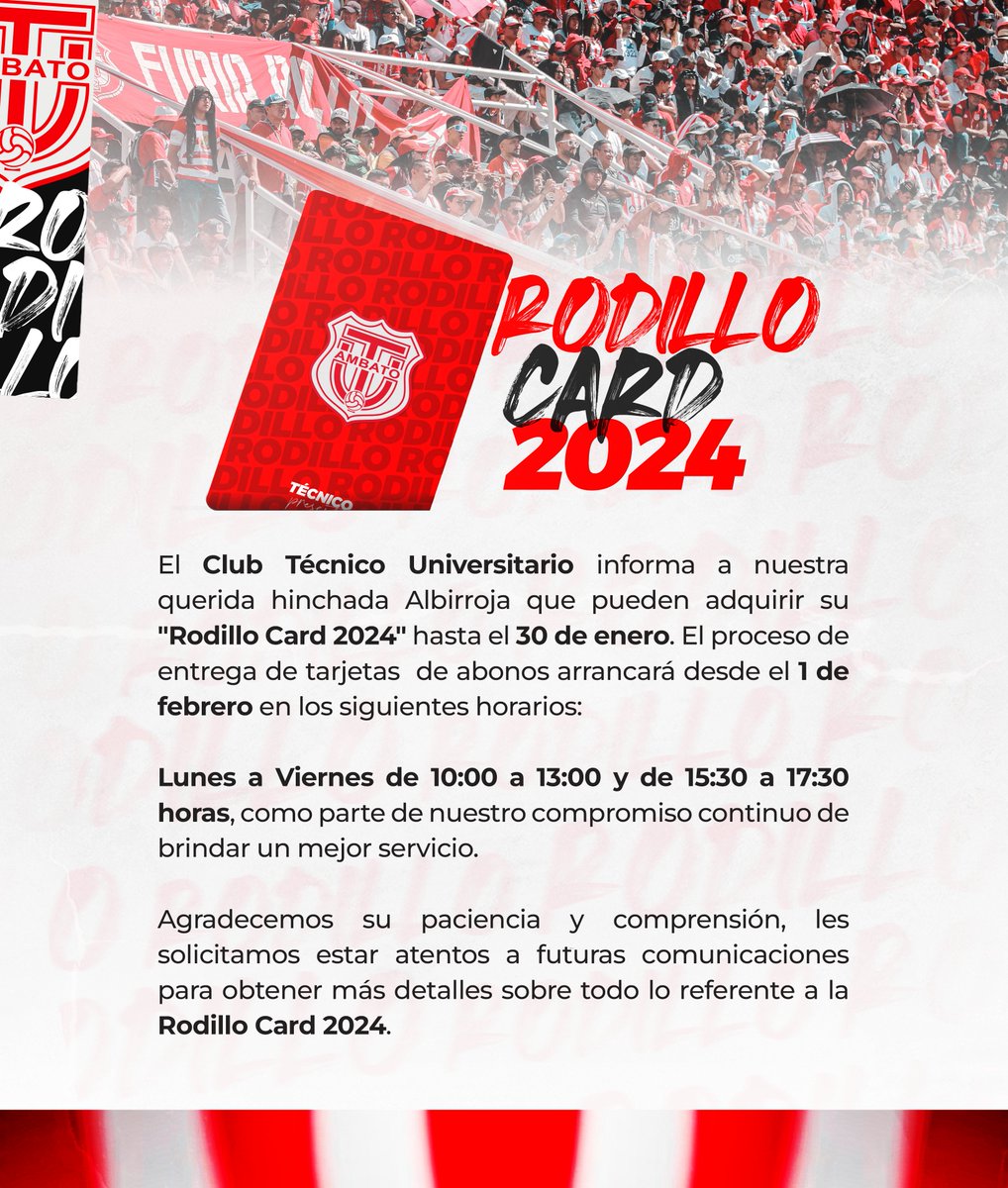 TecnicoUOficial's tweet photo. #RodilloCard2024 

¡Este Amor no es para cobardes!🔴⚪️😍

Info Sobre tu #RodilloCard. 💳

#TécnicoPresente https://t.co/gFFZ7j0gqC