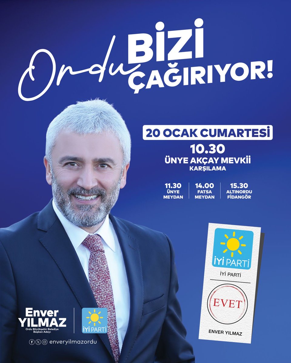 Gümbür gümbür geliyoruz! 
Meydanlara iniyoruz.

Haydi Bismillah!

Cumartesi günü (Yarın) saat 10.30'da Ünye Akçay Mevkiinde hemşehrilerimizle buluşuyoruz.

Tüm hemşehrilerimiz davetlidir.