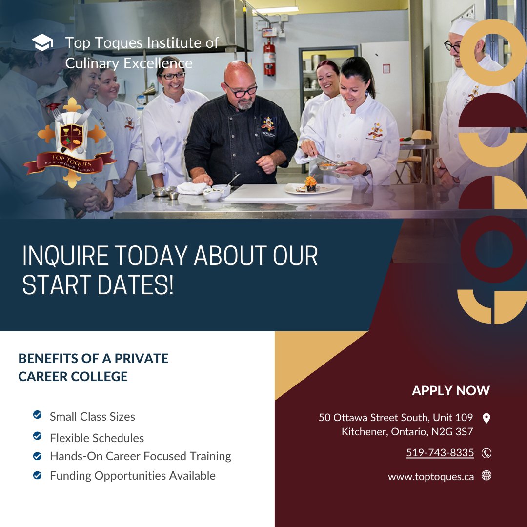Cook, Create, Conquer – Your Culinary Adventure Starts Here!

toptoques.ca

#cheftraining #chef #chefschool #culinaryschool #culinarystudent #kwawesome #culinaryarts #college #futurechef #supportlocal #kweats #waterooregion #becomeachef #blogto #ontarioculinary