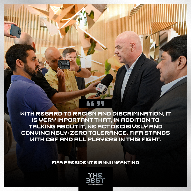 FIFAcom's tweet photo. Saying no to racism ❌

The Brazilian men's national team won The Best FIFA Fair Play Award after a gesture that will remain forever in the memory. 

Swipe for the full story: