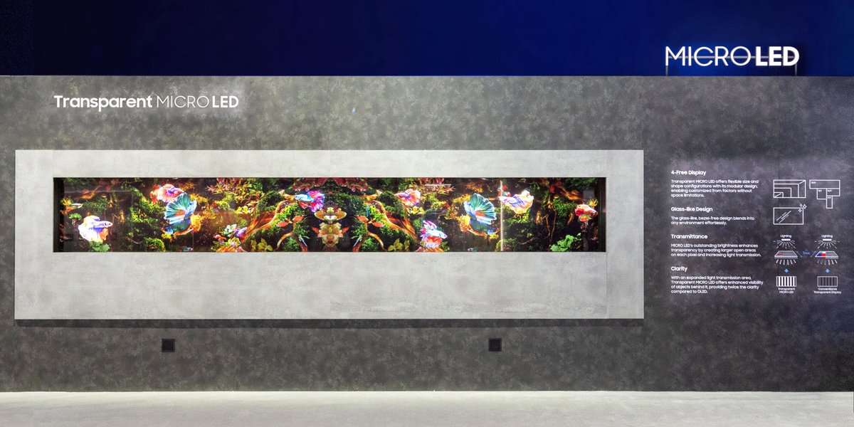 SamsungThailand's tweet image. Samsung Micro LED นวัตกรรมจอภาพที่ล้ำหน้าที่สุดจากซัมซุง ให้คอนทราสต์ระดับสูง เผยรายละเอียดภาพให้เห็นได้อย่างชัดเจน พร้อมสีสันที่จัดจ้าน เสมือนจริง ในหน้าจอ Transparent ขนาดมหึมากว่า 211&quot; แบบไร้ขอบทีวีรบกวนสายตา

#TheOneAndOnly #Transparent #MICROLED #CES2024 #Samsung