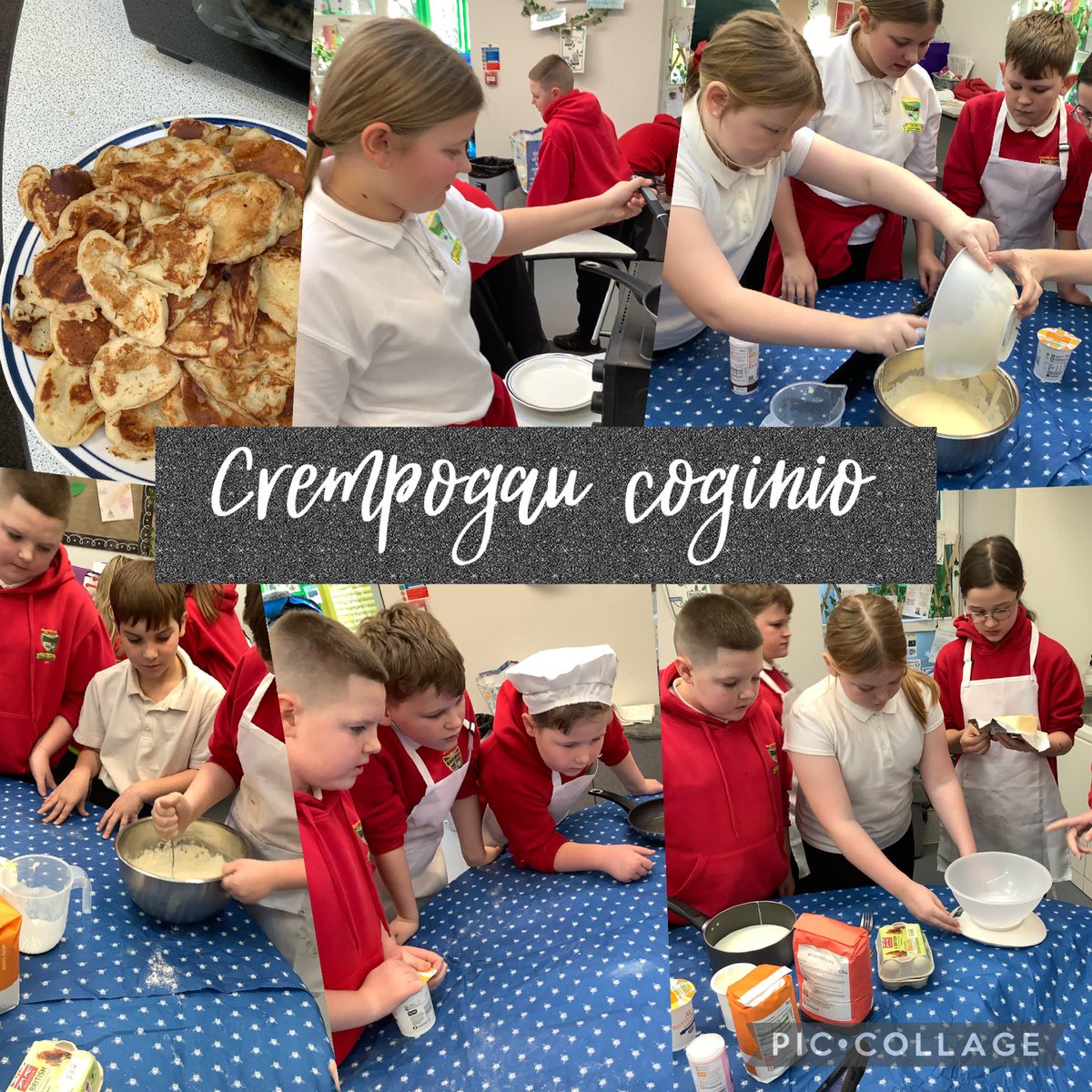 Next on our culinary journey of Wales we chose to make crempogau. These are absolutely delicious and are traditionally served with butter. Flasus iawn! @MrsHLeeY56 @garntegprimary @mrssroche