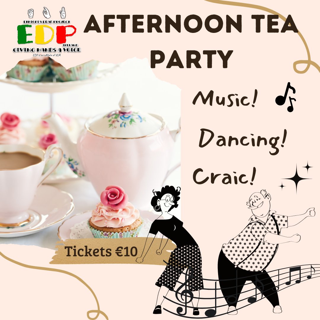 Ethiopia Deaf Project (@deafethiopia) on Twitter photo Join us for our Afternoon Tea Party with music and dancing! FEB 11th 2024 BALLYPHEHANE COMMUNITY CENTRE Doors open 2:30pm
FEATURING MUSIC BY BERNARD WALLACE + GUESTS Tickets €10 at the door
or at info@edp-ambo.com
at donorbox.org/afternoon-tea-…
call 021 4217661 Join us for our Afternoon Tea Party with music and dancing! FEB 11th 2024 BALLYPHEHANE COMMUNITY CENTRE Doors open 2:30pm
FEATURING MUSIC BY BERNARD WALLACE + GUESTS Tickets €10 at the door
or at info@edp-ambo.com
at donorbox.org/afternoon-tea-…
call 021 4217661
