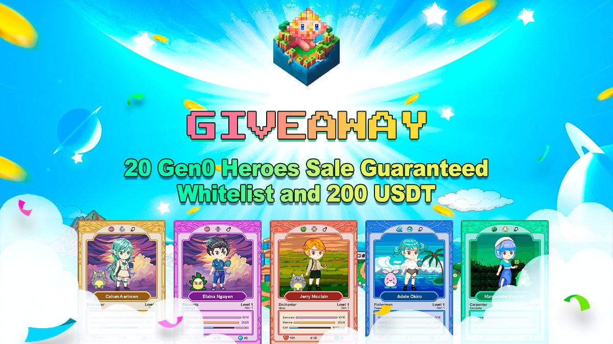 Gen0 Hero Coming soon! 🔥

🎁 Prizes:
1⃣$200 for 5 winners
2⃣20 Pixelisland Gen0 Heroes Sale Guaranteed Whitelist

Gen0 Heroes Benefits
✅Airdrop for Minters: 9% (450 Millon)of Pixelisland’s initial supply to be airdropped
✅Royalties for Minters: 2% of secondary sale royalties