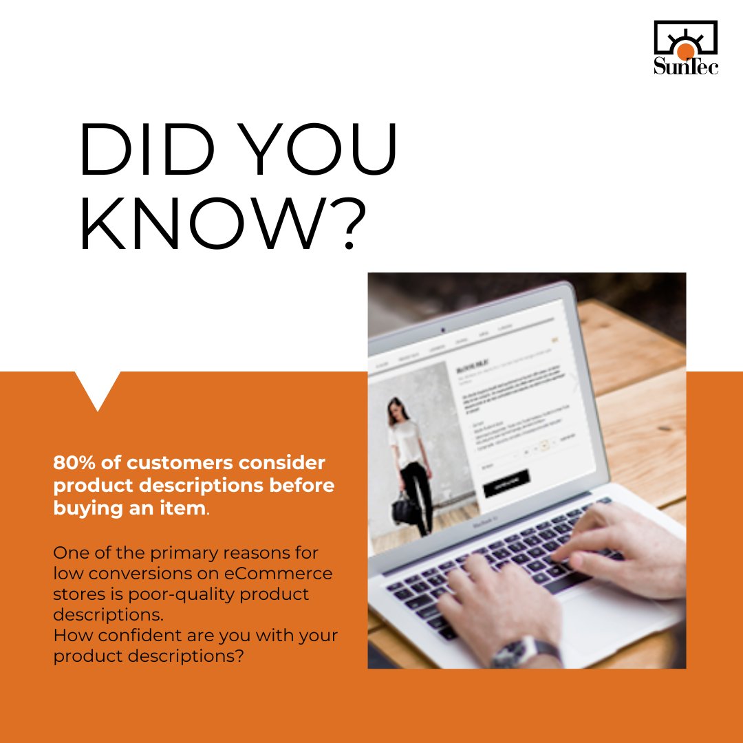 SunTecIndia's tweet image. Are your #ProductDescriptions engaging customers? If not, let our #CopywritingExperts write clear, concise, and SEO-optimized content that attracts shoppers and drives sales. 

Learn more: bit.ly/427dSgp

#SunTecIndia #ProductDescriptionWriting #eCommerceGrowth