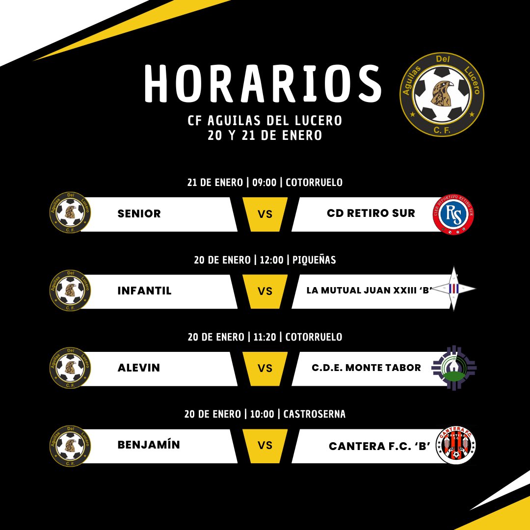 HORARIOS PARTIDOS 20 y 21 de ENERO.