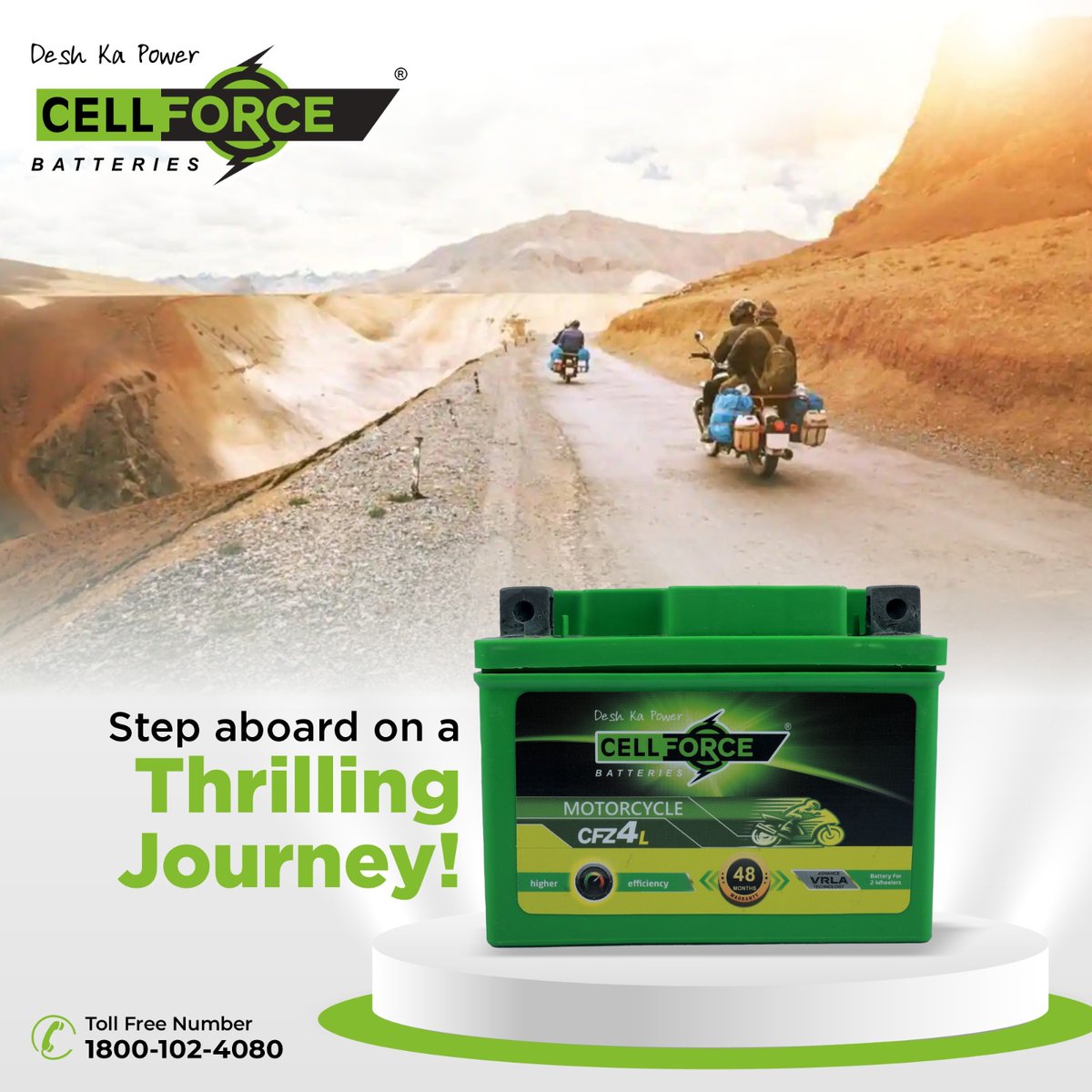 cellforce_p's tweet photo. Planning for a Thrilling Road Trip?

Step aboard for the experience of CellForce Power Bike Battery for your bike's better performance.

Visit your nearest CellForce Power Authorised Distributor and get this battery installed today.
#cellforcepower #deshkapower #bike #extrapower https://t.co/JXUxt16ces