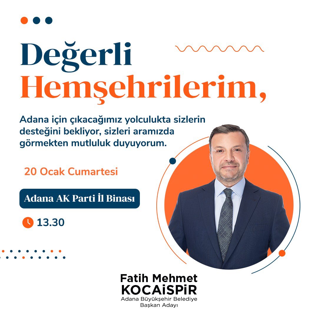 fmkocaispir's tweet photo. Değerli Hemşehrilerim, Adana’mız için sizleri de aramızda görmekten mutluluk duyarız 🙋🏻‍♂️ https://t.co/gEEzIX3Wir