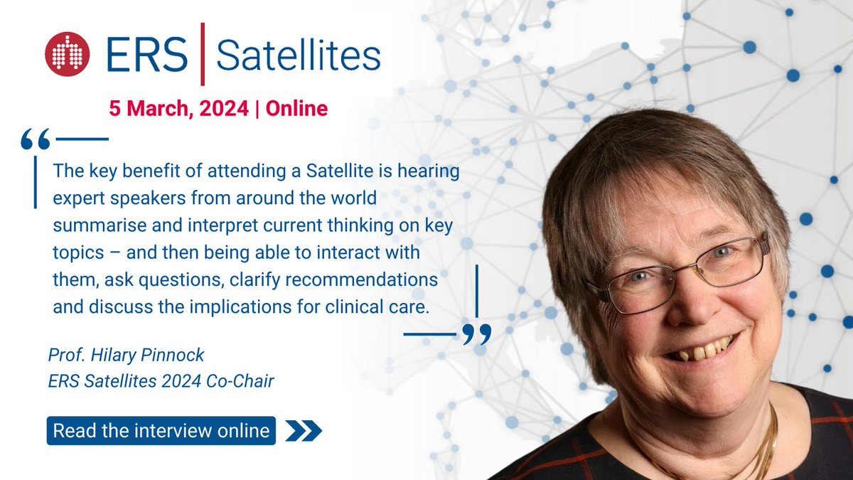 With #ERSSatellites returning on 5 March for its seventh edition, event Co-Chair Prof. Hilary Pinnock gives insight into why the event has become so important for anyone involved in the care of people with respiratory conditions. Read more & register: bit.ly/421S4mm