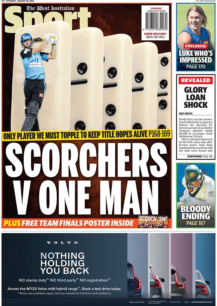 TheWestSport's tweet image. The back page of Saturday's The West Australian.