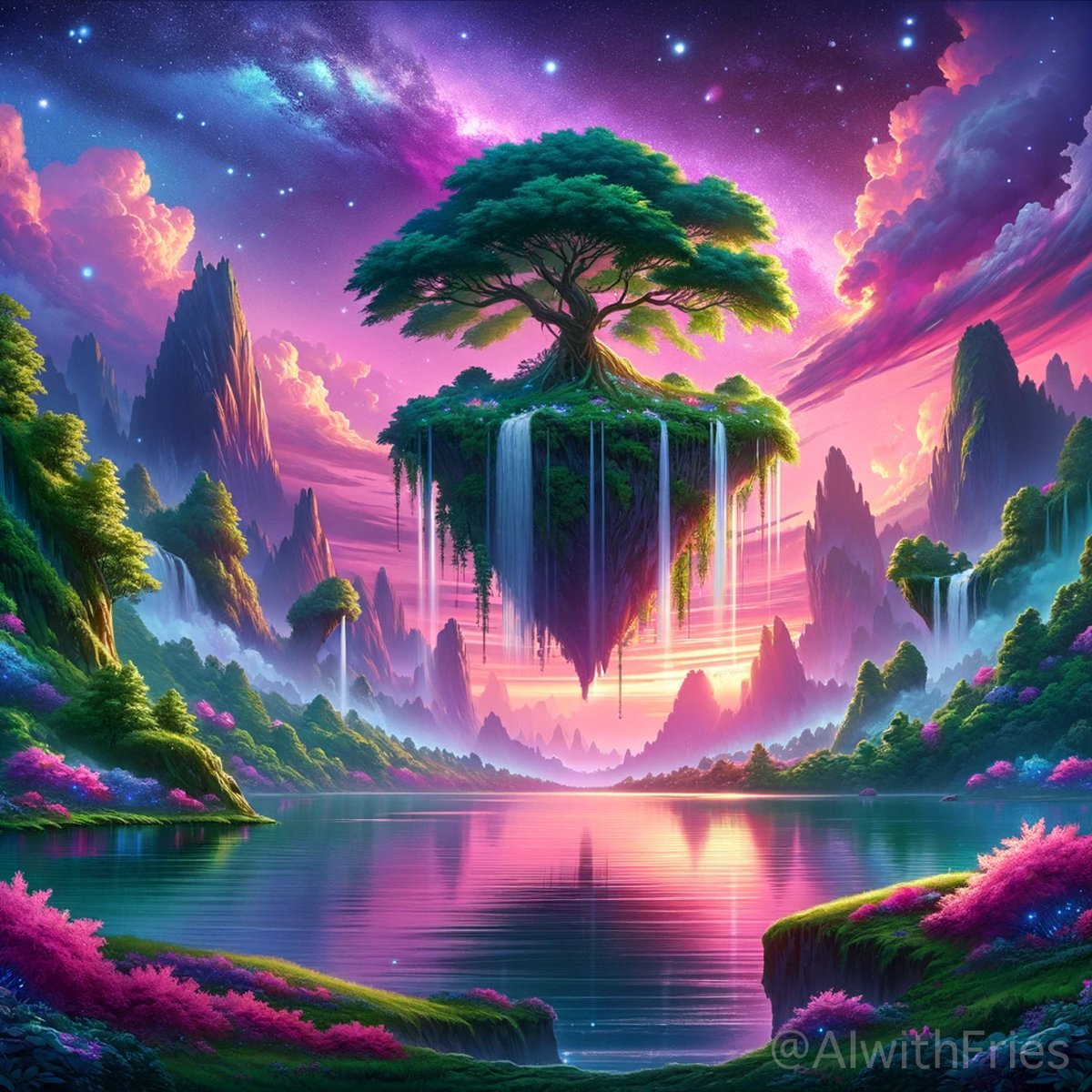 Ethereal Dawn Over the Gravity-Defying Waterfalls

Embark on a journey to a world where nature's majesty reigns supreme, a place untouched by time and humanity. 🌌✨ 

#FantasyLandscape #NatureMagic #DigitalArt #CreativeAI #AIforArt #MixedMediaArt #TechArt #AIAssistedArt