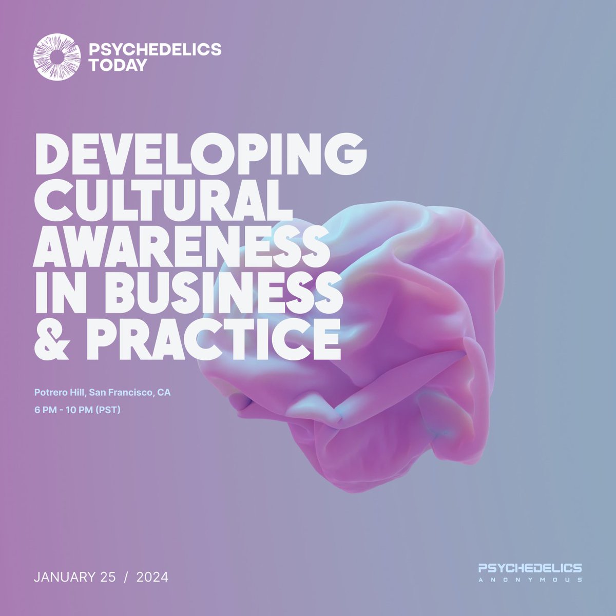 psychanon's tweet photo. /  P S Y C H E D E L I C S
/  T O D A Y

Developing Cultural Awareness in Business &amp; Practice.

January 25, 2024
6 - 10pm PST

Join @PsydelicsToday for an intimate evening with Founder Joe Moore alongside experts Keyaira Lock, Mary Sanders, and Dr. Ido Cohen.

Details in Discord. https://t.co/QwaAQvGDfo